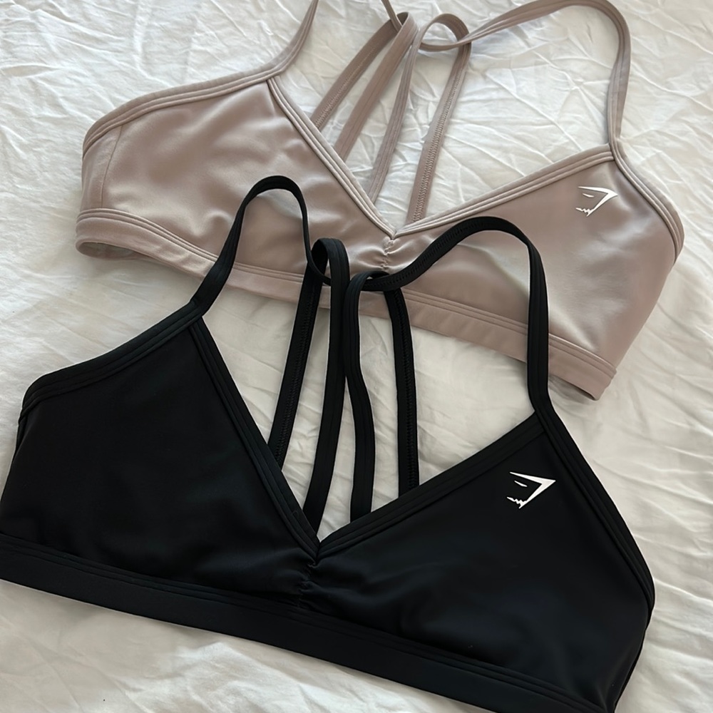 Gym shark minimal sports bras, black and pale pink. Worn once each